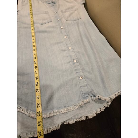 Cloth and Stone Blue Chambray Short Shirt Dress Button Collar Long Sleeve Small - Picture 11 of 11